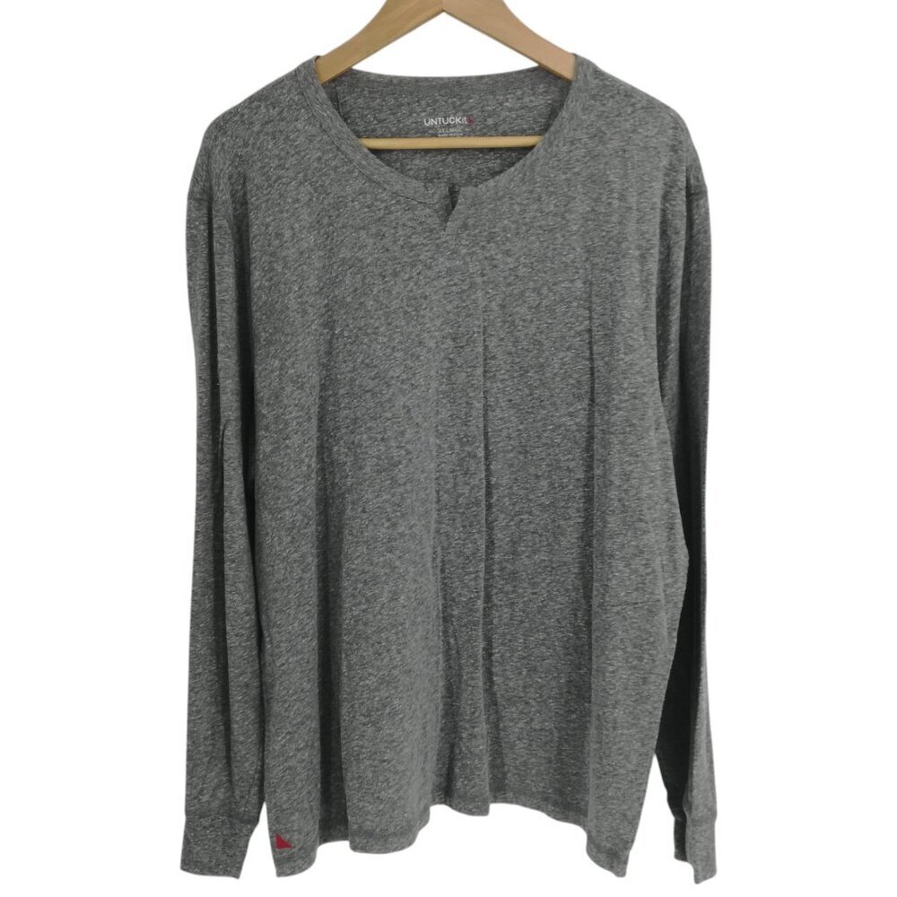 UntuckIt Mens Long Sleeve Notch Neck Gray Shirt Size XXL Marled Soft Comfort